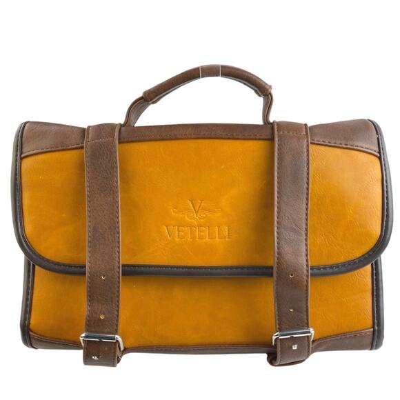 Vetelli The Hanging Toiletry 100% Leather Foldable Pockets Travel Pouch Bag - Picture 2 of 7